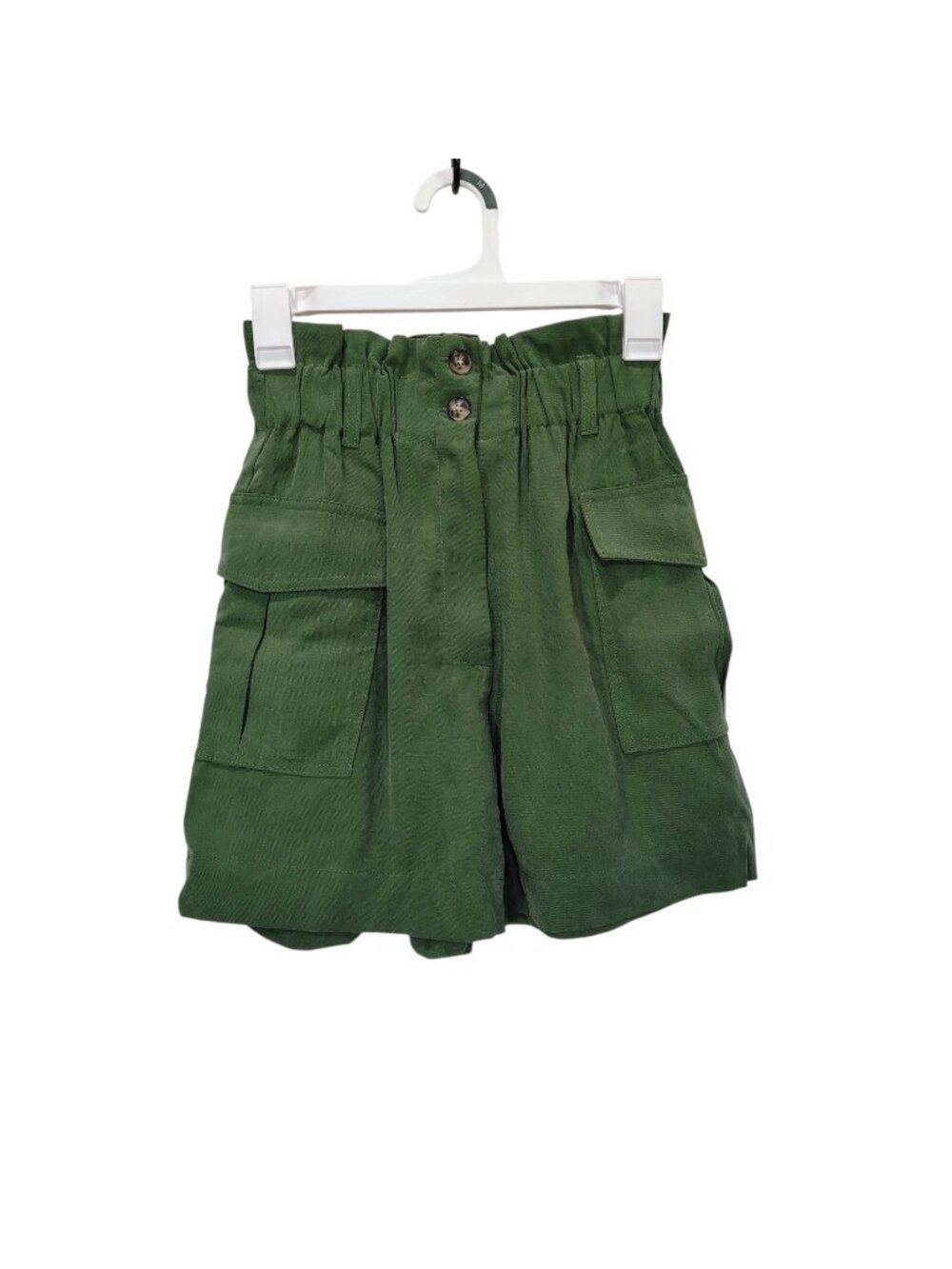 H&M Cargo Short Womens Size 2 Green Side Cargo Pockets Elastic Waist Zipper
